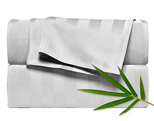 California King Sheets by Pure Bamboo, Genuine 100% Organic Viscose Derived from Bamboo Bed Sheet Set, Soft & Cooling, Double Stitching, Lifetime Quality Promise (California King, Jacquard White)