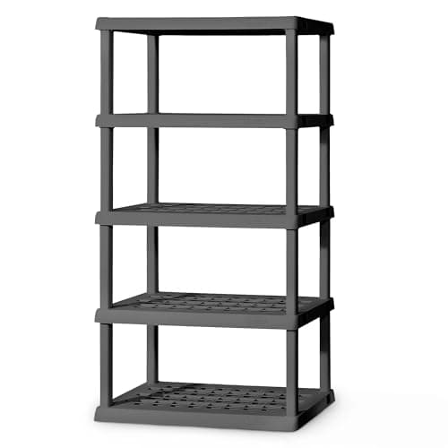Sterilite 5 Shelf Unit, Heavy-Duty Shelving Storage Rack for Home and Garage, Gray - Multipurpose Plastic Organizer Shelves for Smart Organization