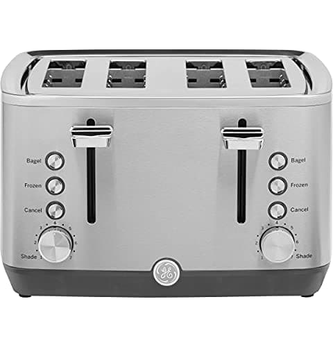 GE Stainless Steel 4 Slice Toaster | Extra Wide Slots for Bagels, Breads, Waffles & More | 7 Shade Options | Countertop Kitchen Essentials | 1500 watt